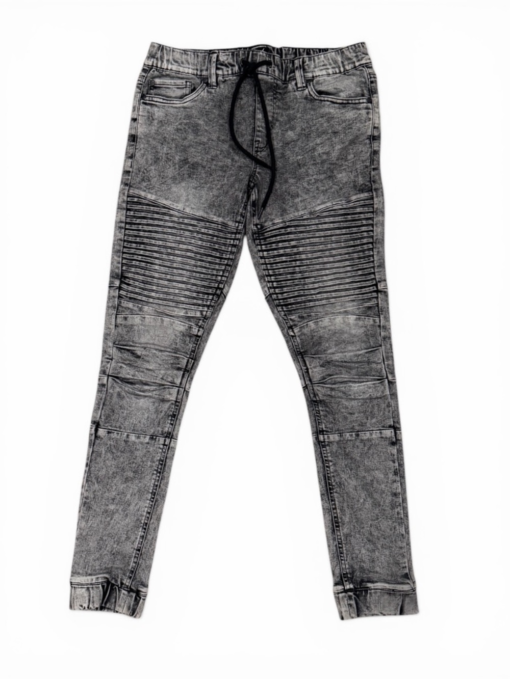 Vision Street Wear Gray Washed Skinny Moto Jeans w/ Ribbed Knee Panels
